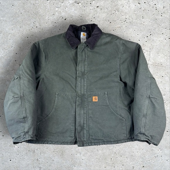 VTG Carhartt Jacket Mens 3XL Tall J22MOS Green Detroit Duck Canvas Quilted USA - Picture 1 of 5